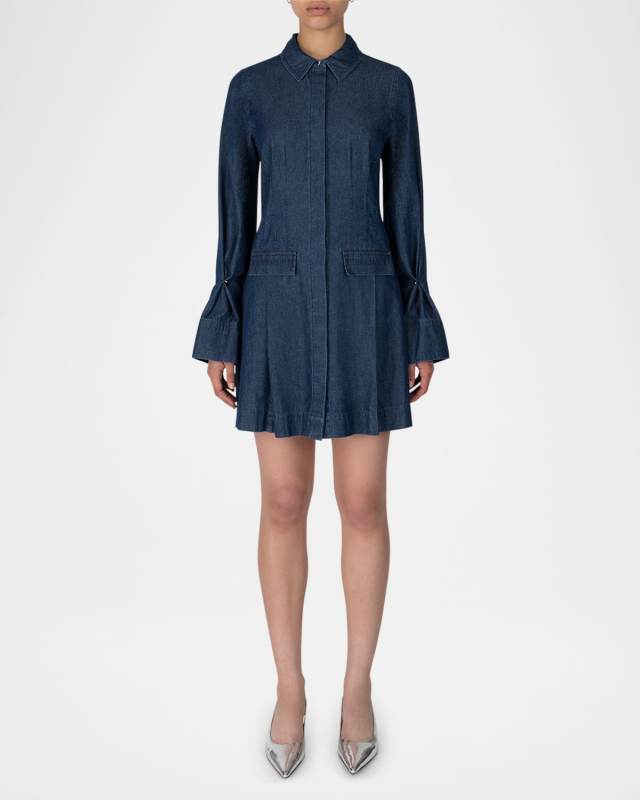 Danielle Long-Sleeve Denim Mini Shirtdress